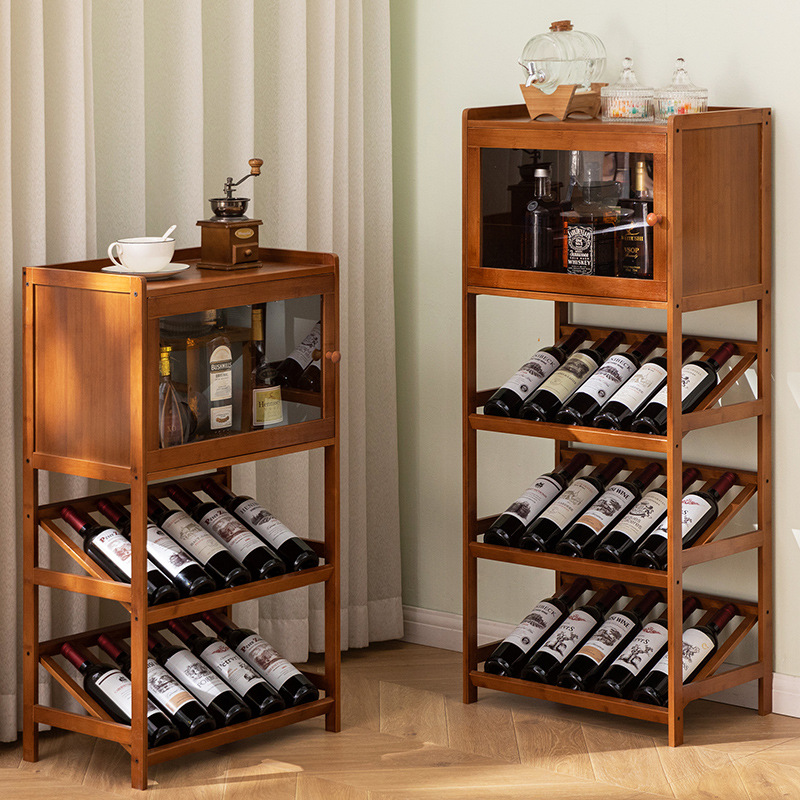 Home Bar Shelves - 단단한 대나무 와인 랙 3/4 계층