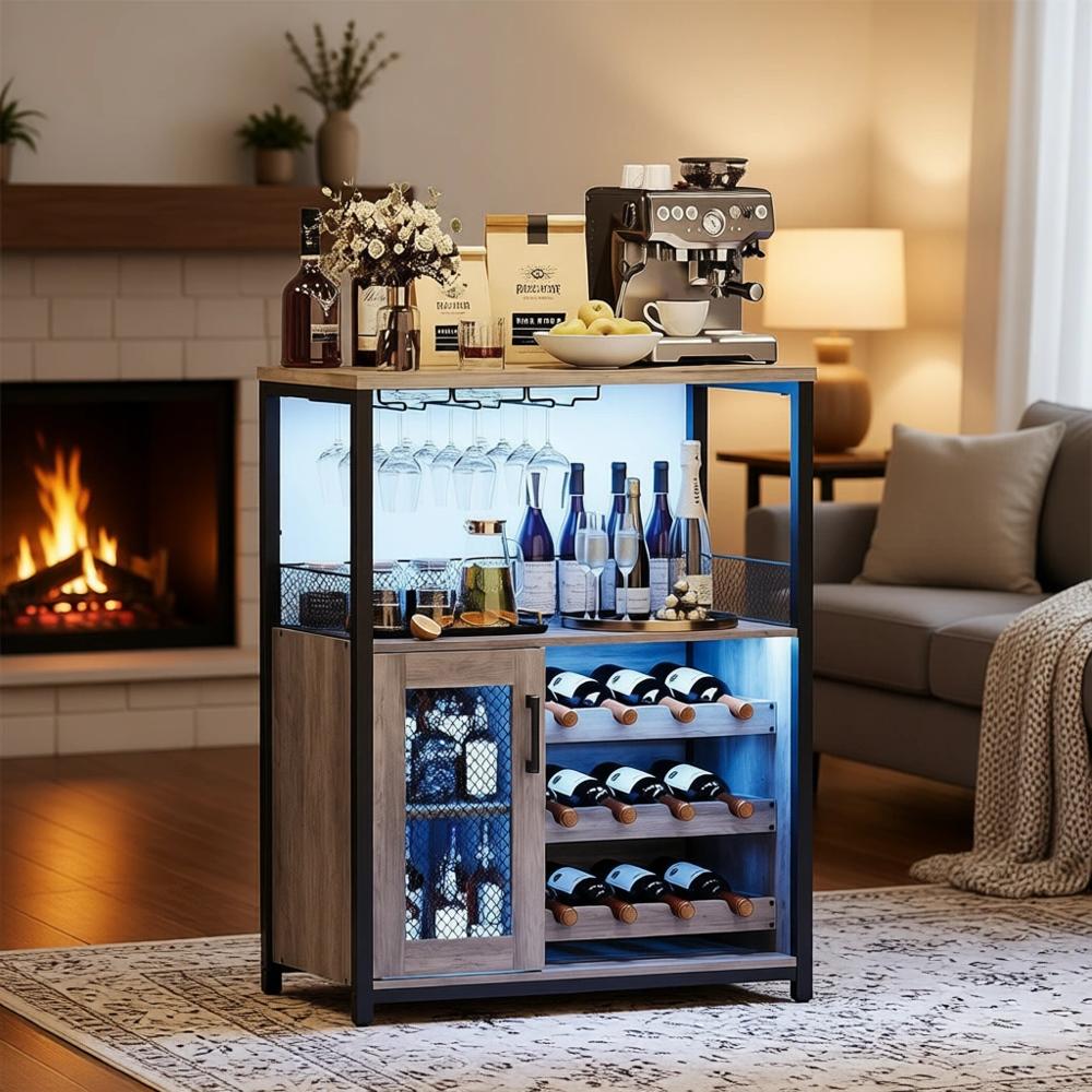 Home Bar And Cabinet - 산업 스타일 LED 조명 와인 캐비닛(탈착식