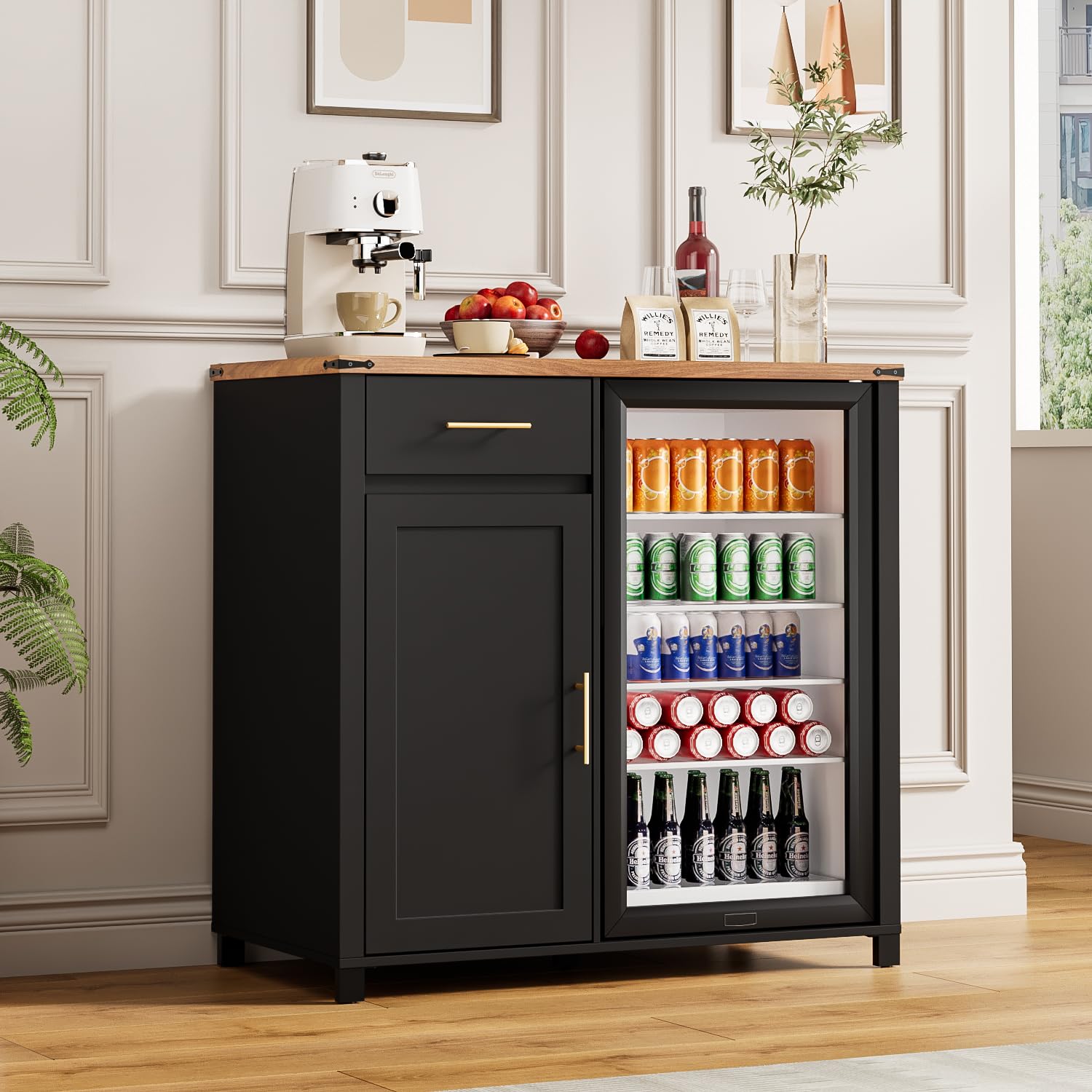 Home Bar Shelves - 39인치 커피 바 캐비닛(냉장고 공간 포함),