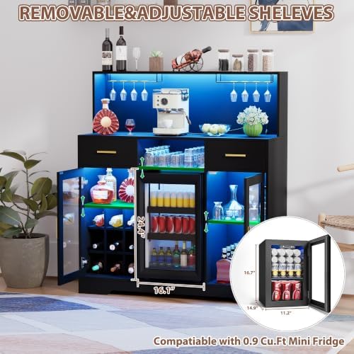 미니 냉장고 수납장, LED 조명 및 전원 콘센트가 있 - Home Bar And Cabinet 리뷰 및 가격