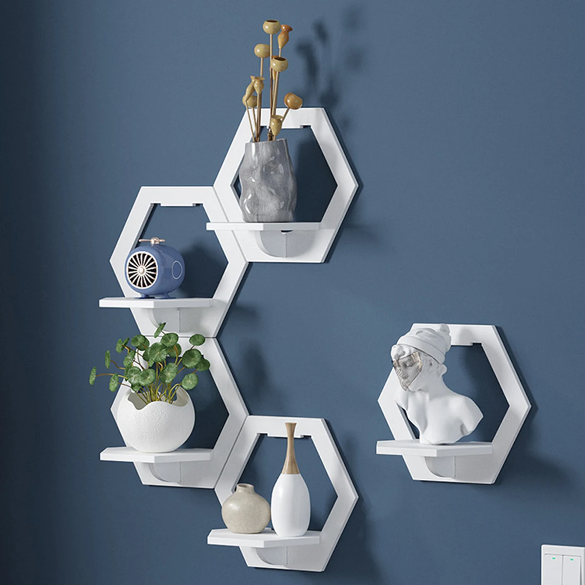3Pcs 육각형 벽 선반 펀치 무료 침대 옆 벽 디스플 - Home Bar Shelves 리뷰 및 가격