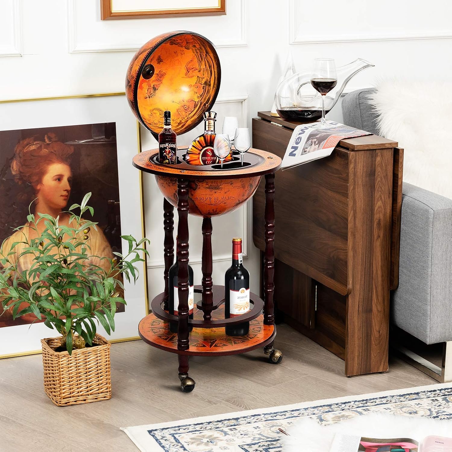 글로브 바 카트 주류 바 캐비닛, 이동식 바퀴, 하단  - Home Bar And Cabinet 리뷰 및 가격