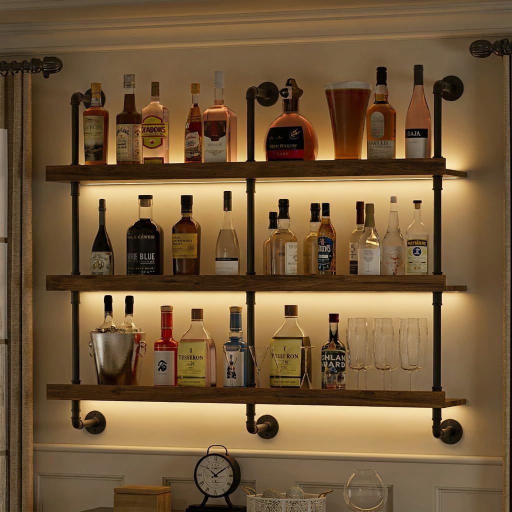 벽걸이식 LED 조명 와인랙 3단 플로팅 바 선반 주류 - Home Bar Shelves 리뷰 및 가격